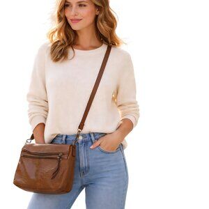 Margot New York Mickey Collection Brown Croc Embossed Hobo Bag Genuine Leather